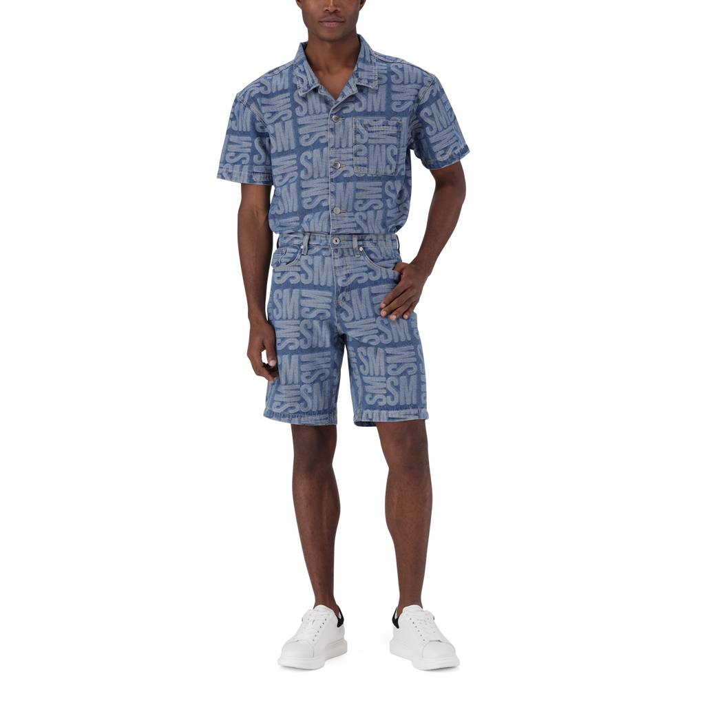 JAXSON MID BLUE JACQUARD DENIM SHORTS