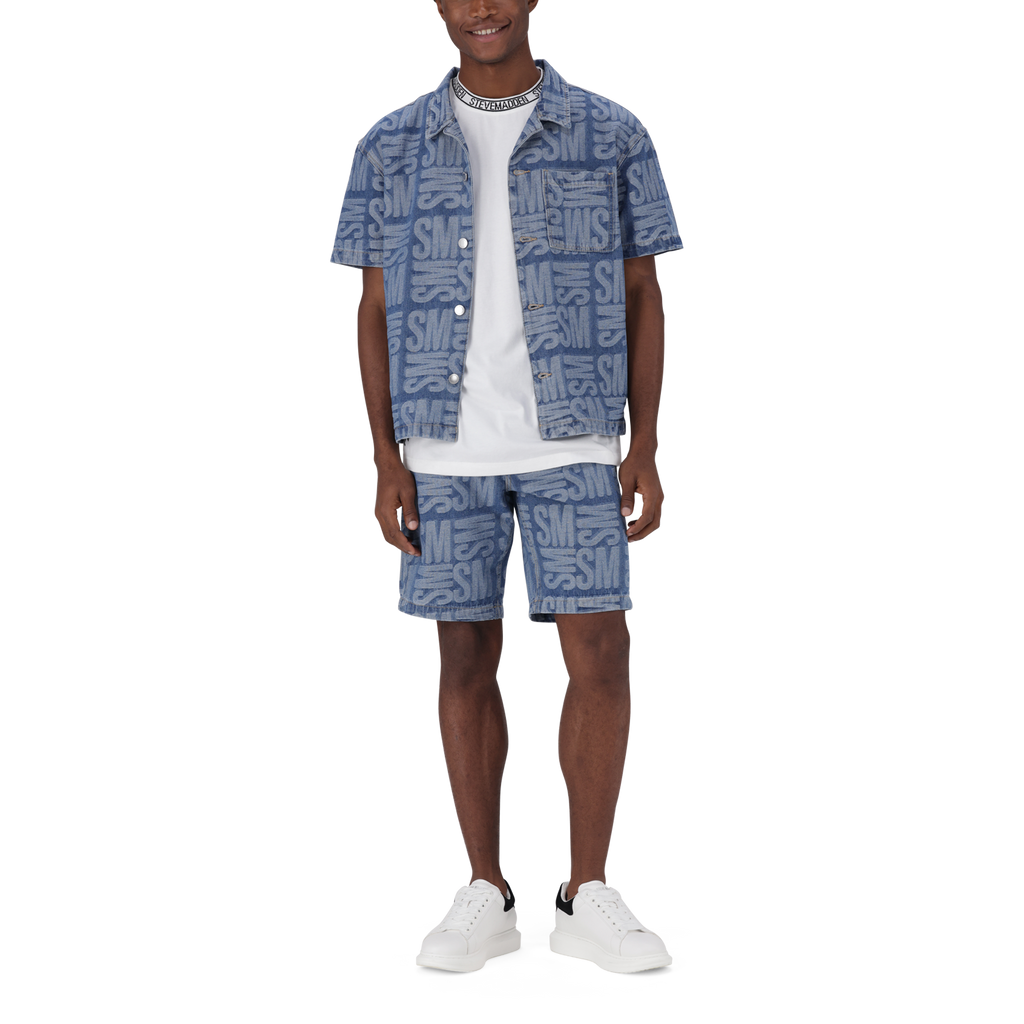 JAXSON MID BLUE JACQUARD DENIM SHORTS