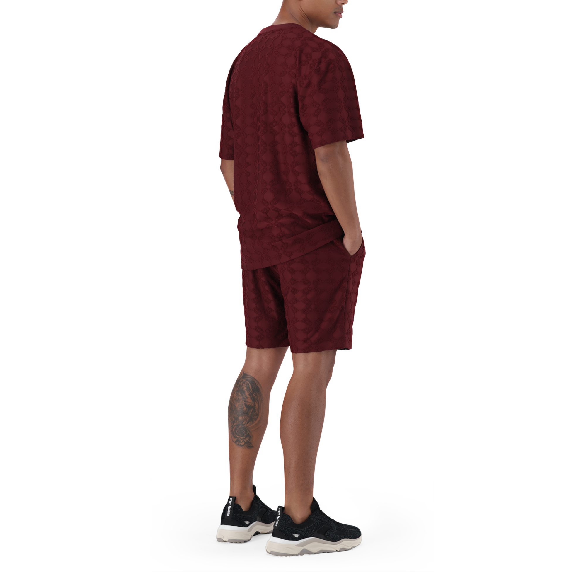 BRAN BURGUNDY EMBOSSED T-SHIRT