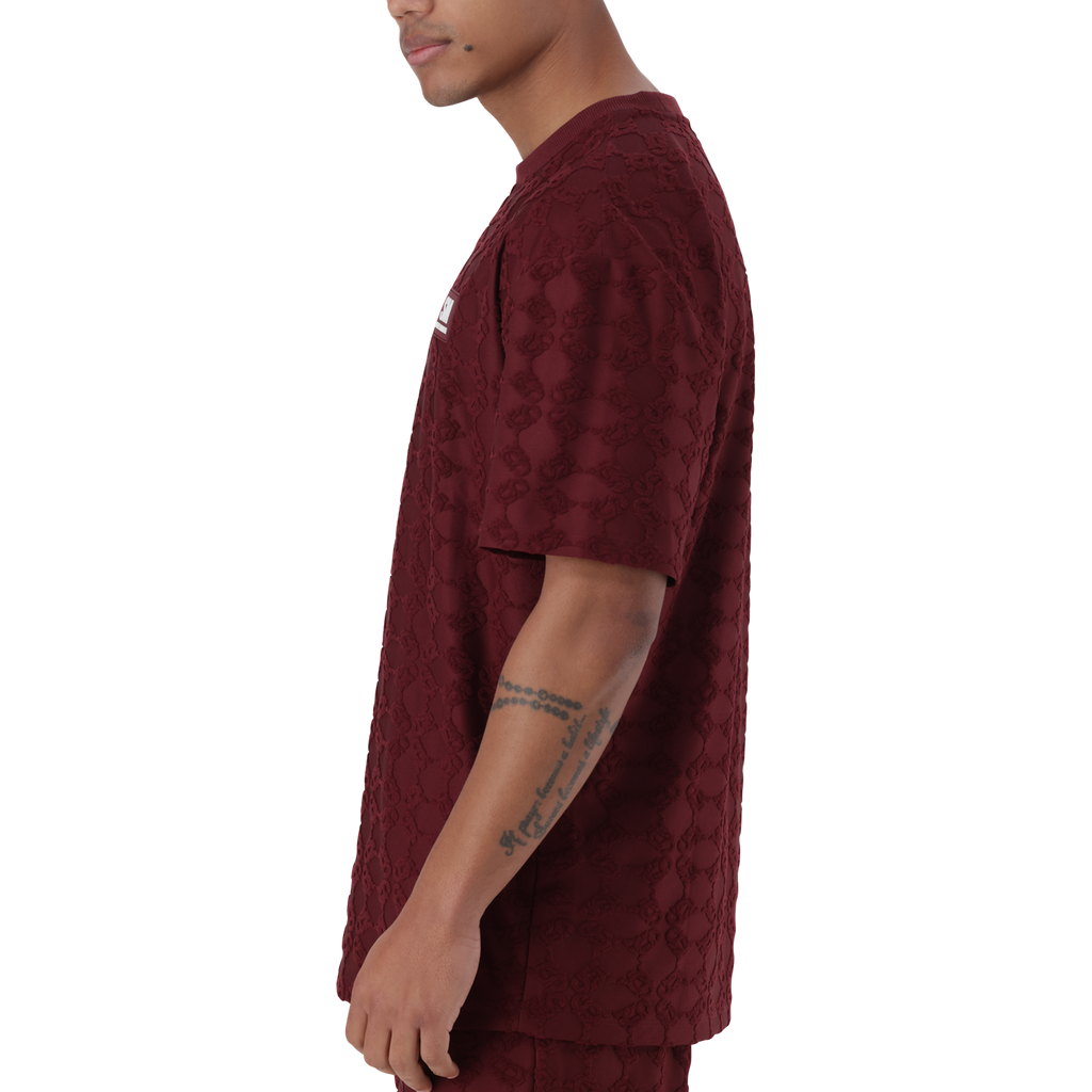 BRAN BURGUNDY EMBOSSED T-SHIRT