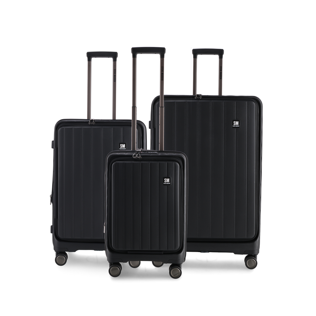 MANHATTAN JET SET BLACK LUGGAGE SET OF 3 TRAVEL CASES