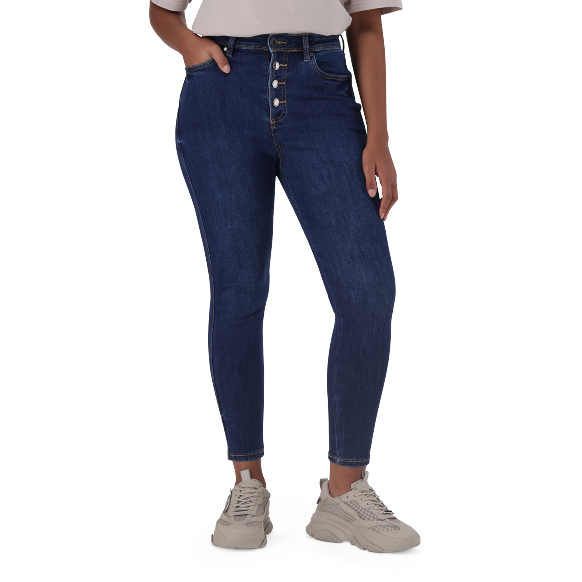 ZOE CONTOUR CURVY DARK WASH SKINNY WITH BUTTON FLY