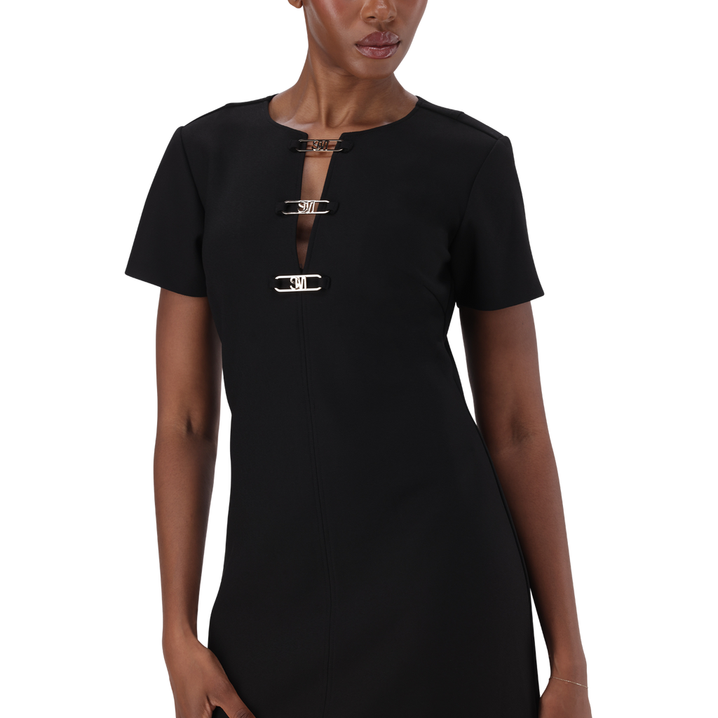 MAYA BLACK SHORT DRESS WITH BUCKLES