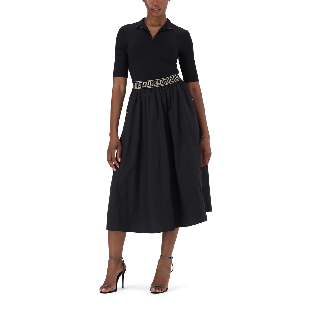 INDIA BLACK FIT & FLARE 1/4 ZIP MIDI DRESS