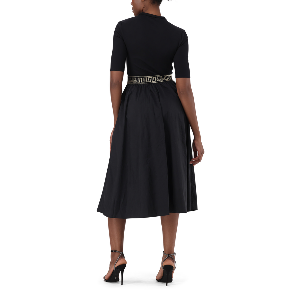 INDIA BLACK FIT & FLARE 1/4 ZIP MIDI DRESS