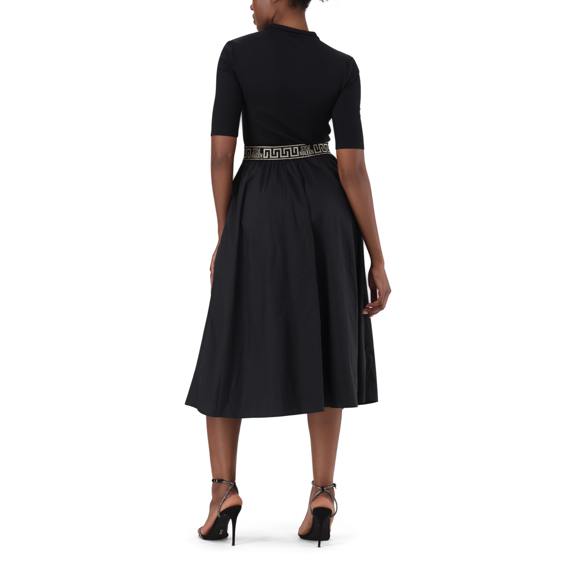 INDIA BLACK FIT & FLARE 1/4 ZIP MIDI DRESS