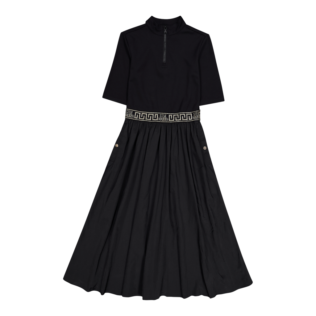INDIA BLACK FIT & FLARE 1/4 ZIP MIDI DRESS