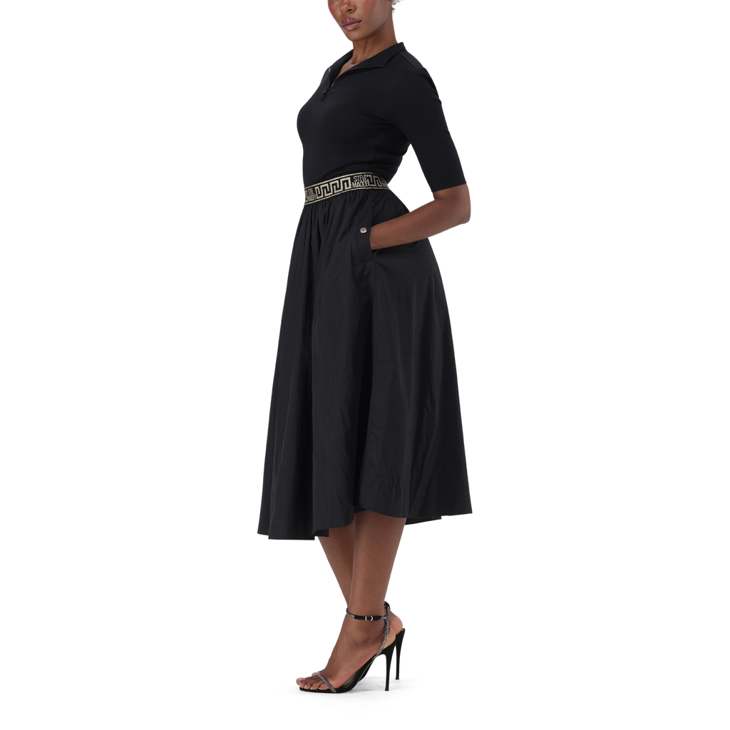 INDIA BLACK FIT & FLARE 1/4 ZIP MIDI DRESS