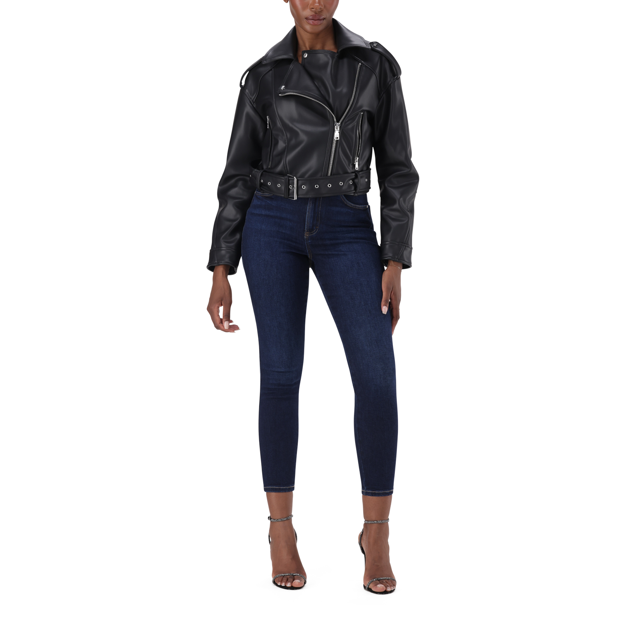 LAURA BLACK VEGAN LEATHER BIKER JACKET