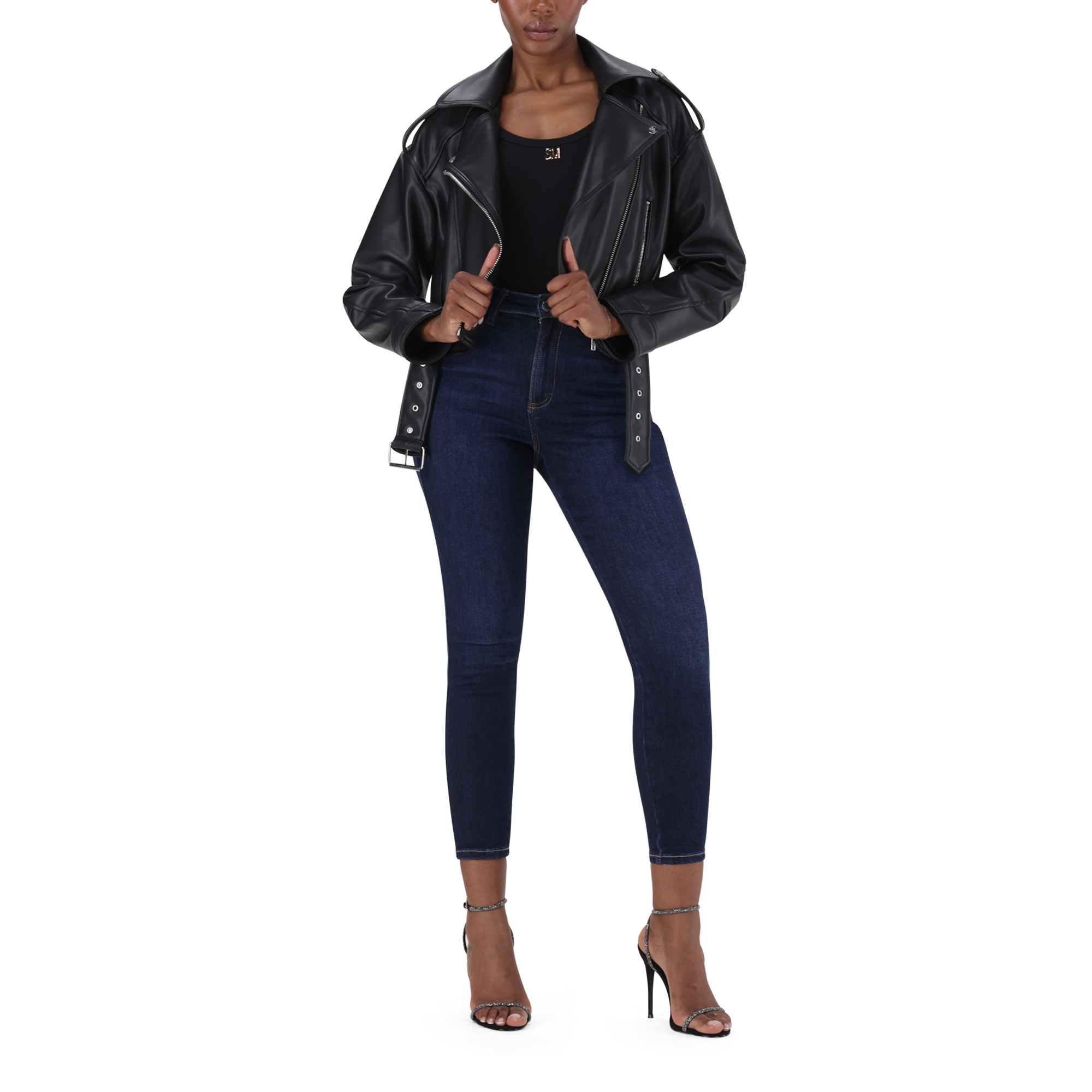 LAURA BLACK VEGAN LEATHER BIKER JACKET