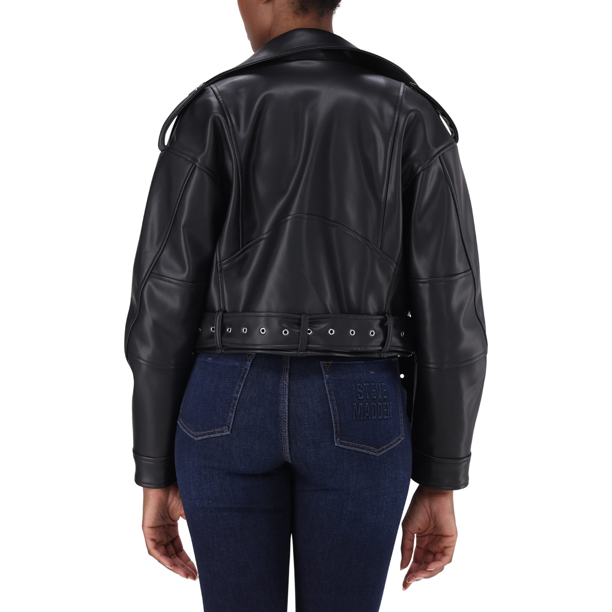LAURA BLACK VEGAN LEATHER BIKER JACKET