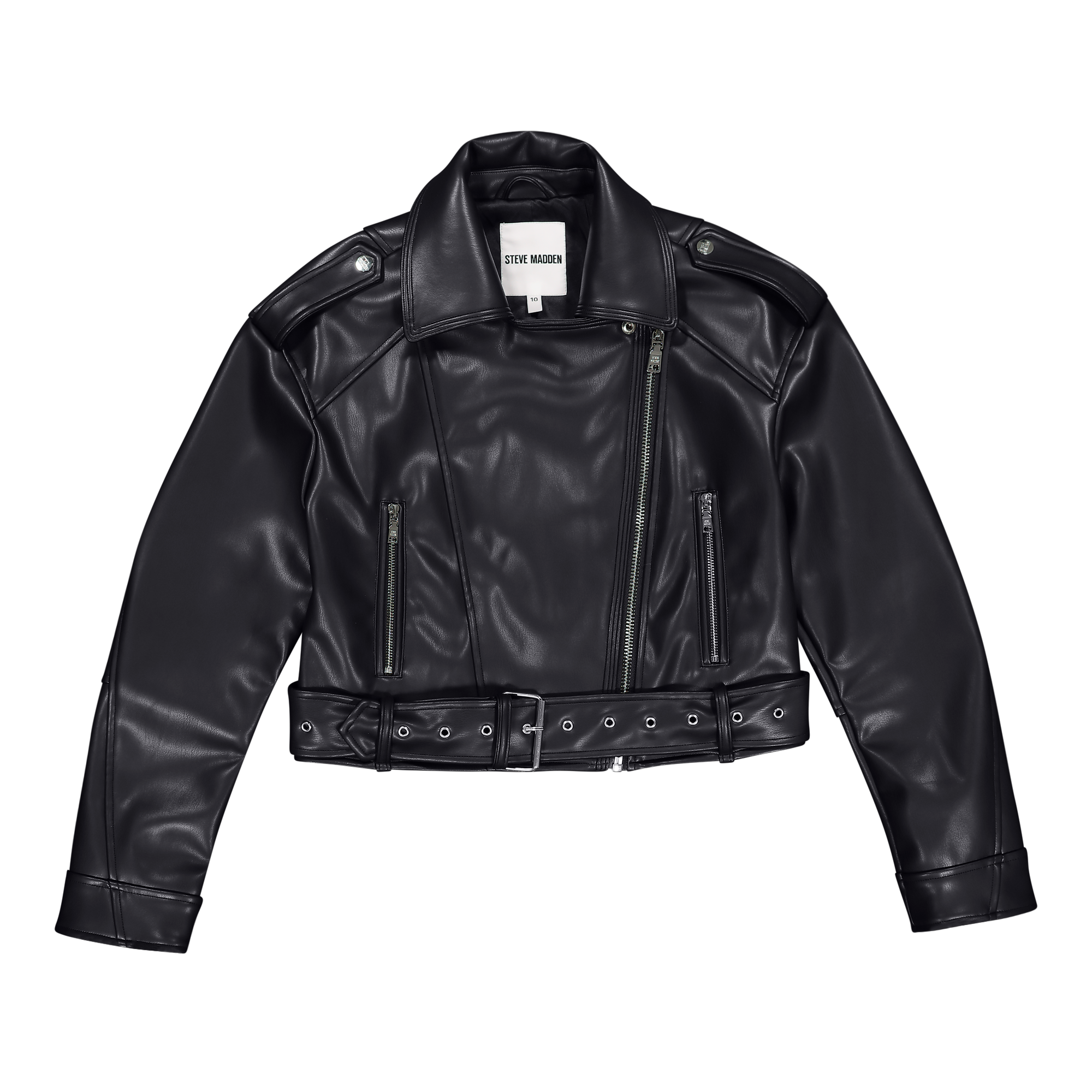 LAURA BLACK VEGAN LEATHER BIKER JACKET