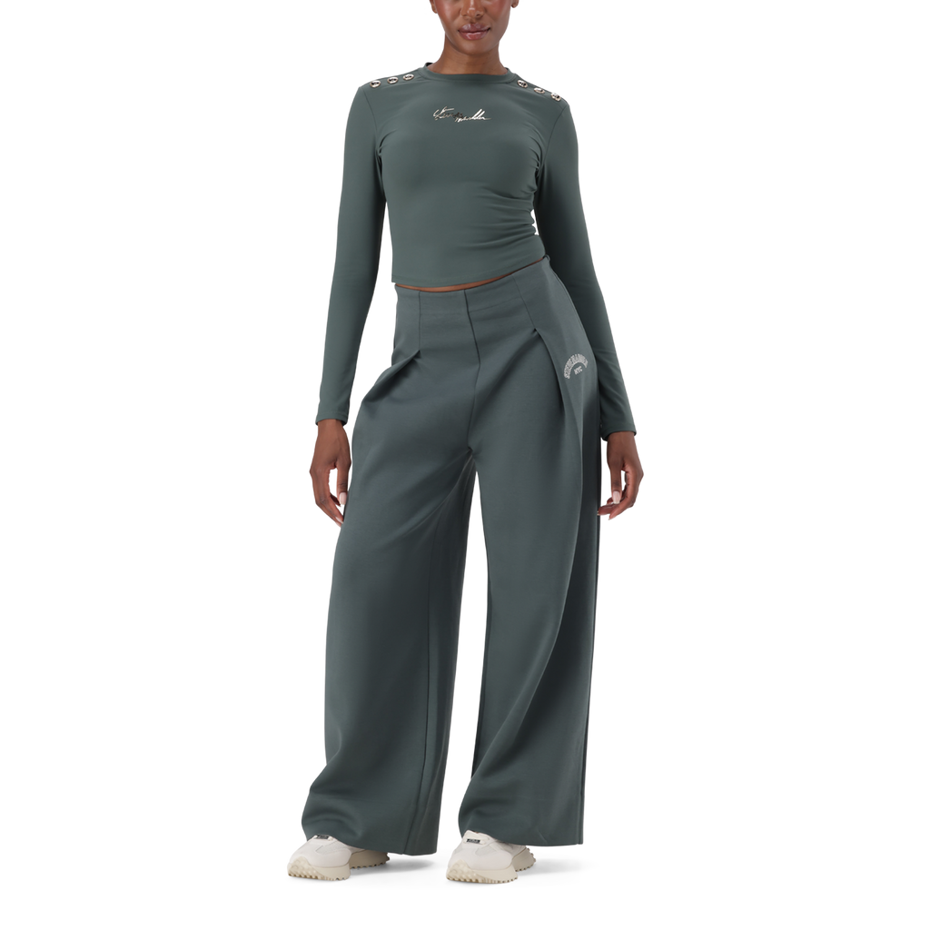 JEMIMA DARK SAGE WIDELEG SCUBA TROUSER