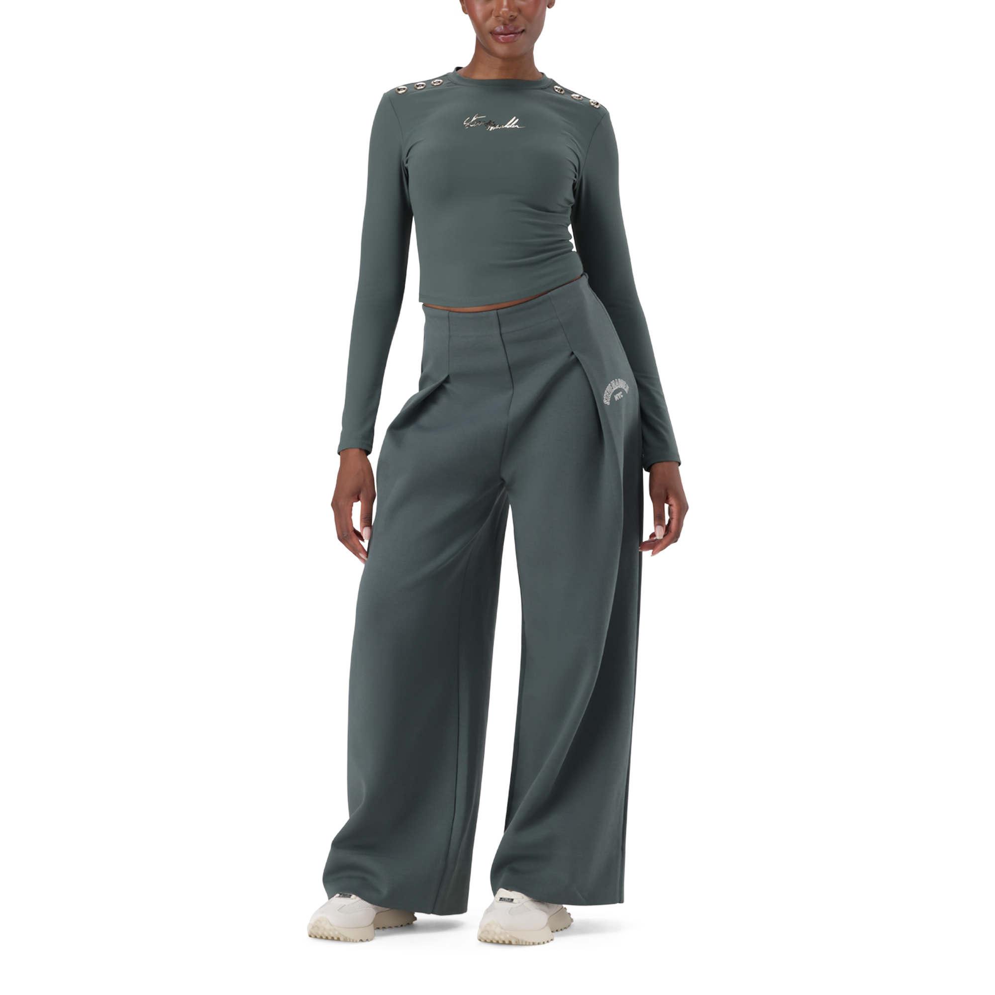 JEMIMA DARK SAGE WIDELEG SCUBA TROUSER
