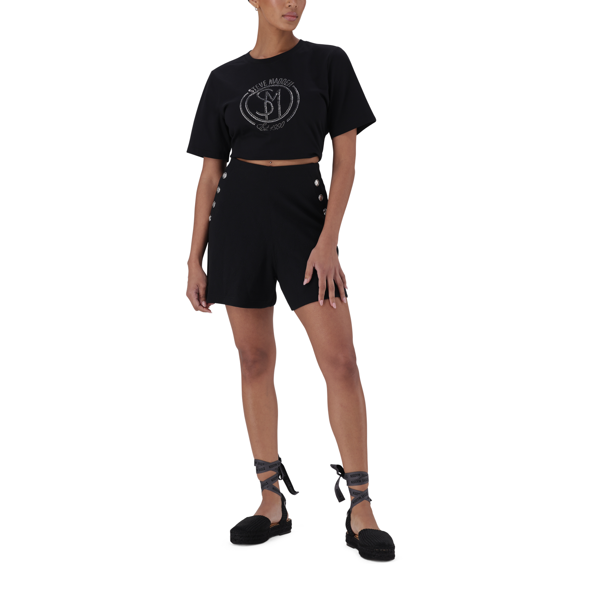 HOLLY BLACK HIGH WAISTED SHORTS WITH POPPERS