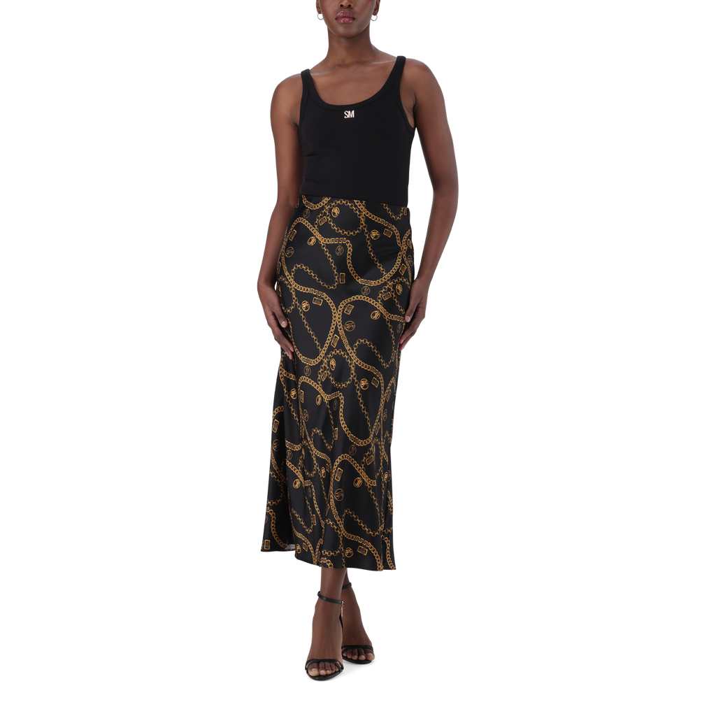 ASHA BLACK BIAS MIDAXI SKIRT