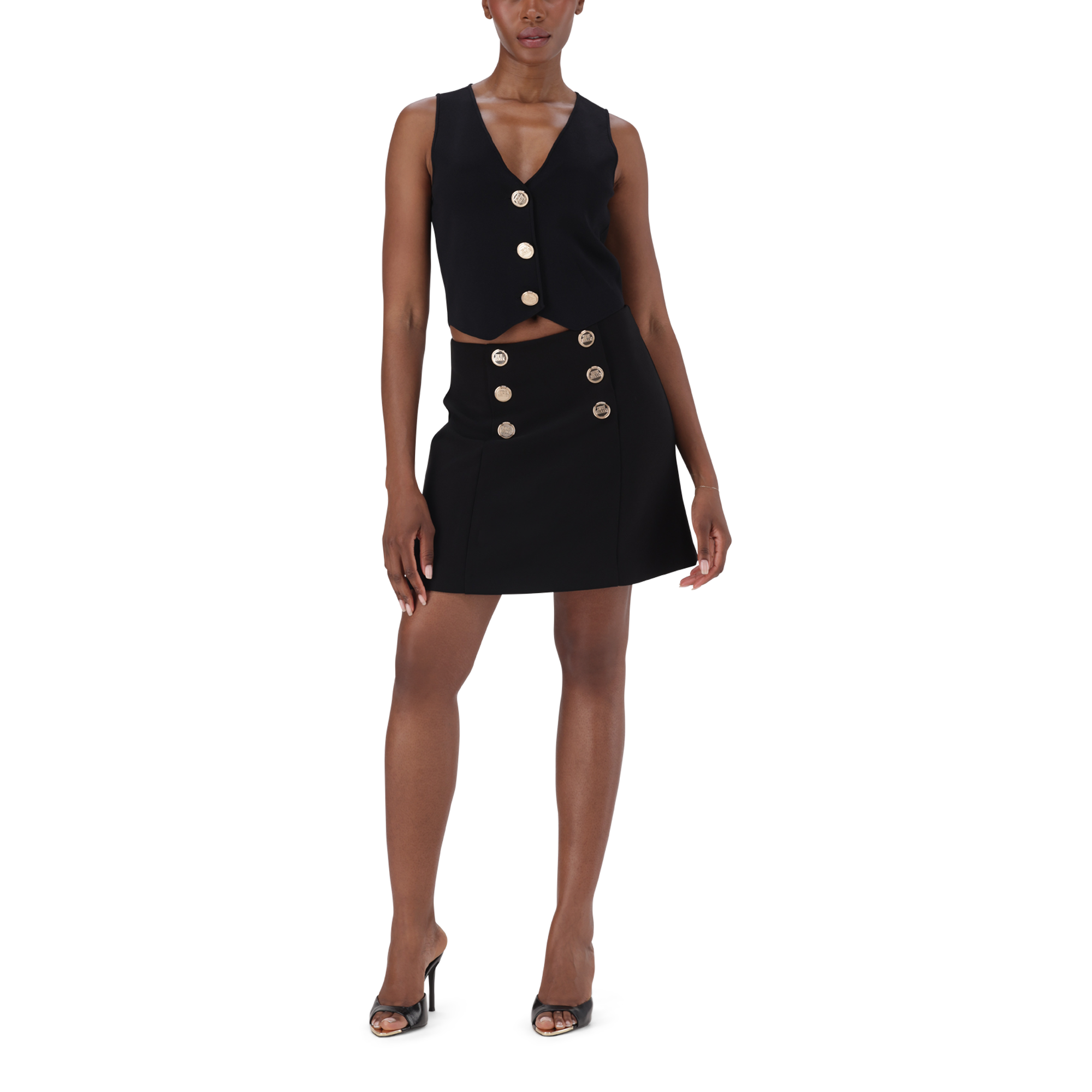 LISA BLACK SHORT SKIRT WITH BUTTONS