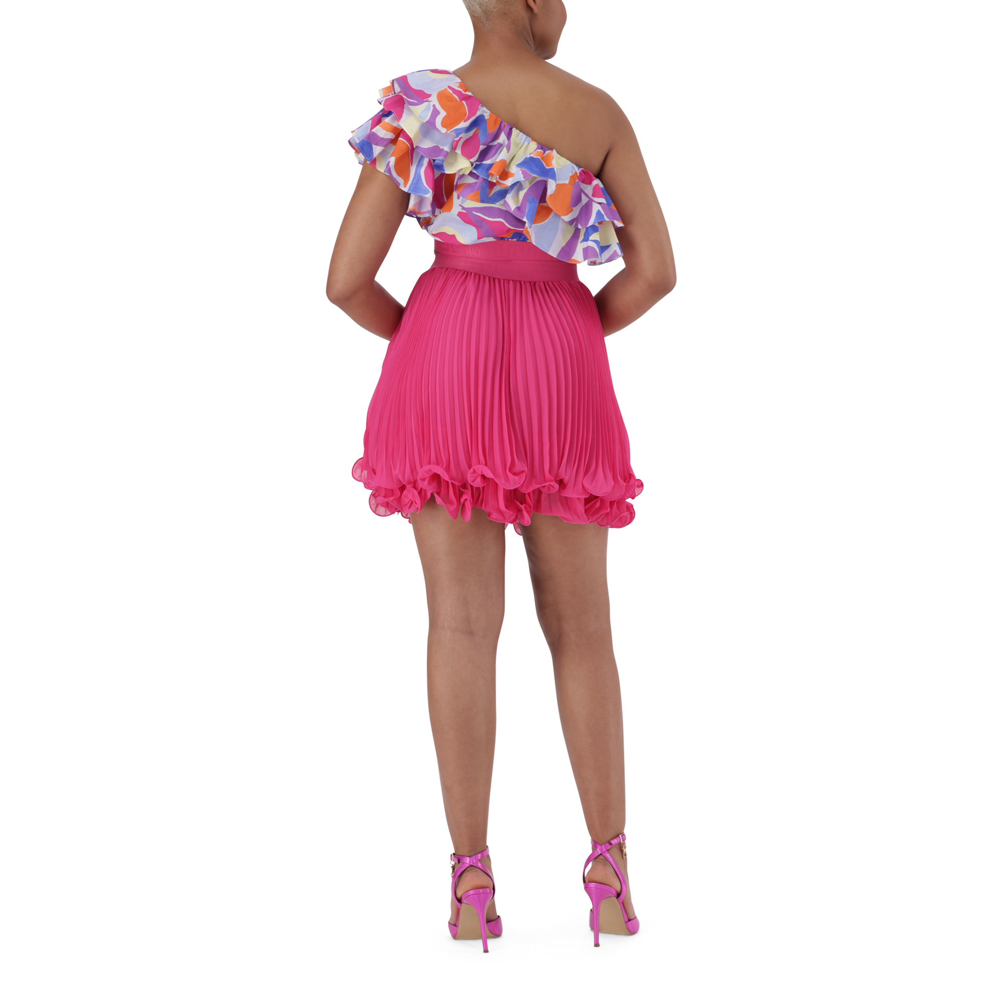 EMMY MULTI RUFFLE SLEEVE CROPPED TOP