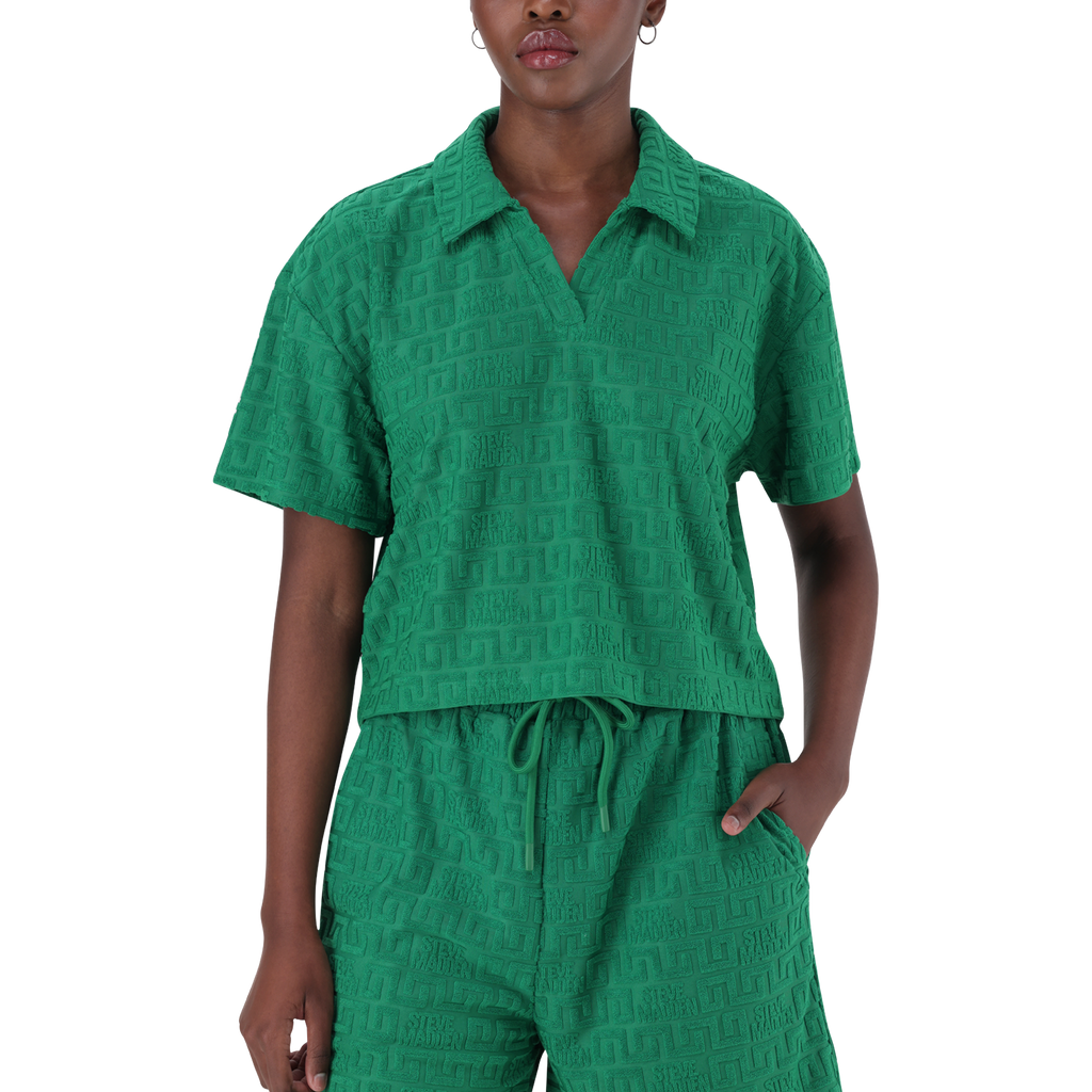 TESSA EMERALD EMBOSSED LOGO TOP WITH COLLAR