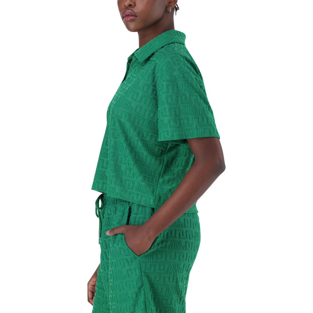 TESSA EMERALD EMBOSSED LOGO TOP WITH COLLAR