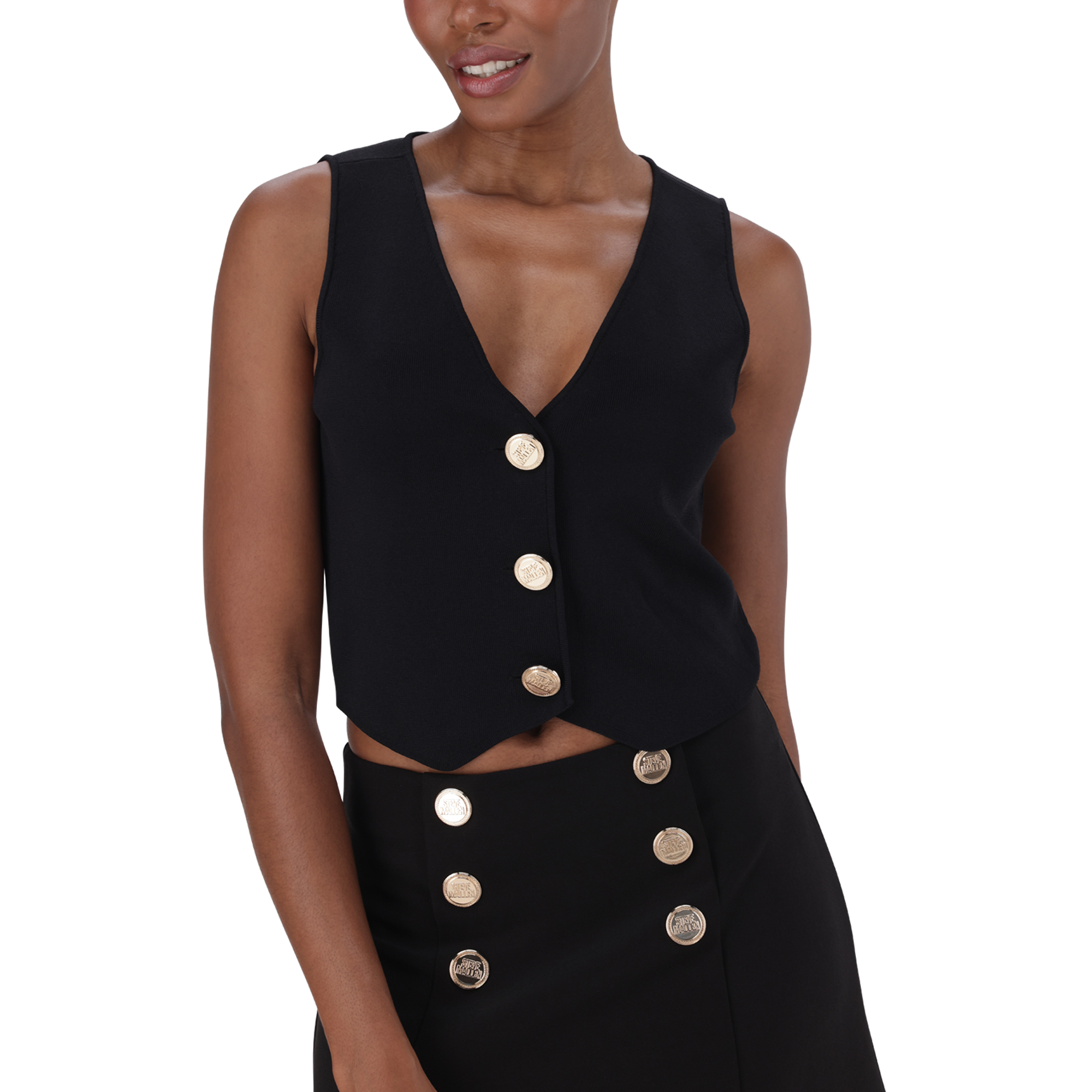 SOFIA BLACK KNIT WAISTCOAT TOP