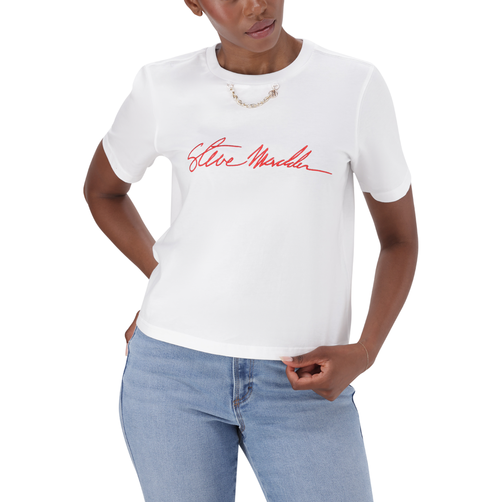 THERESA WHITE REGULAR T-SHIRT WITH CHAIN CHARM