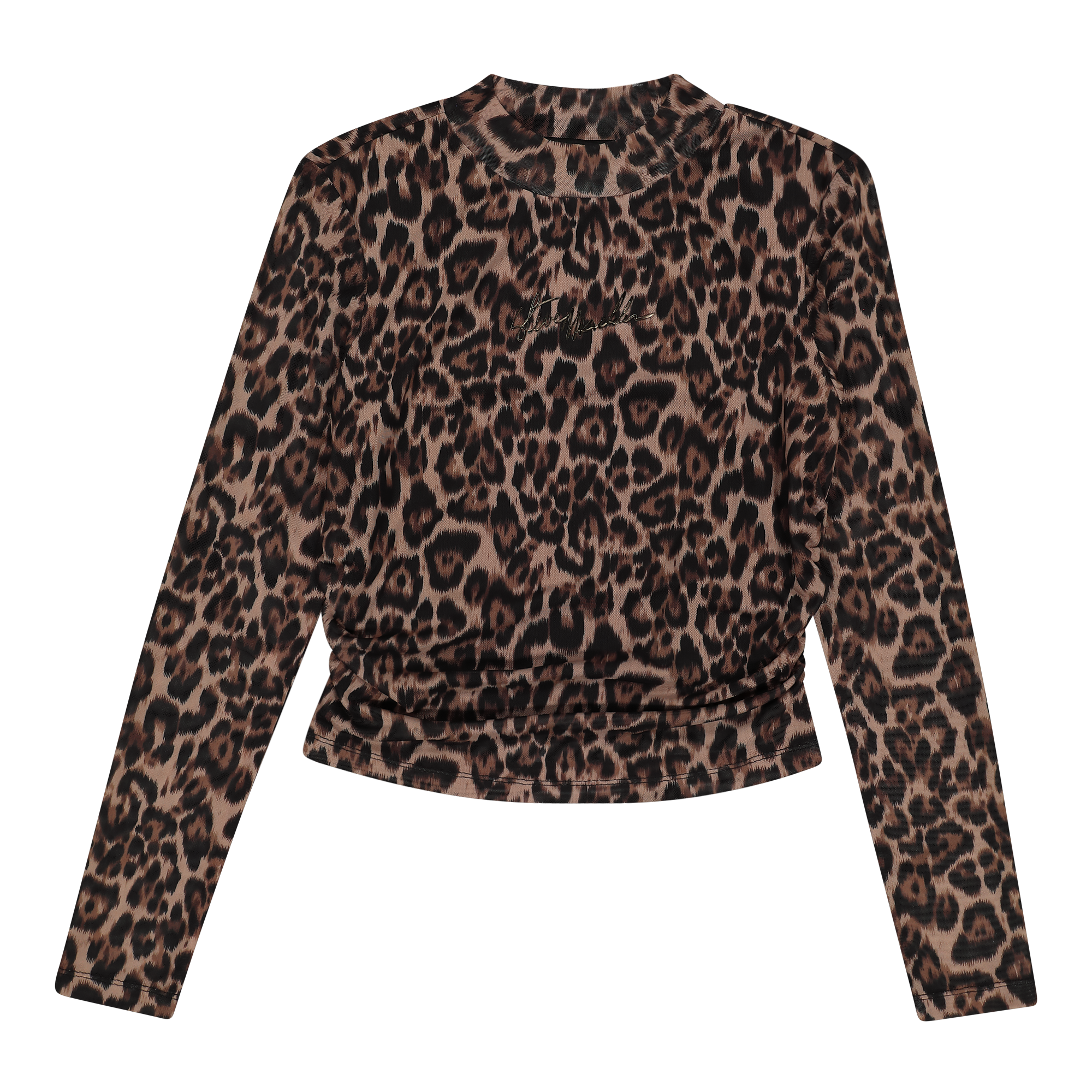 ALORA CHOCOLATE BROWN LEOPARD PRINT MESH TOP