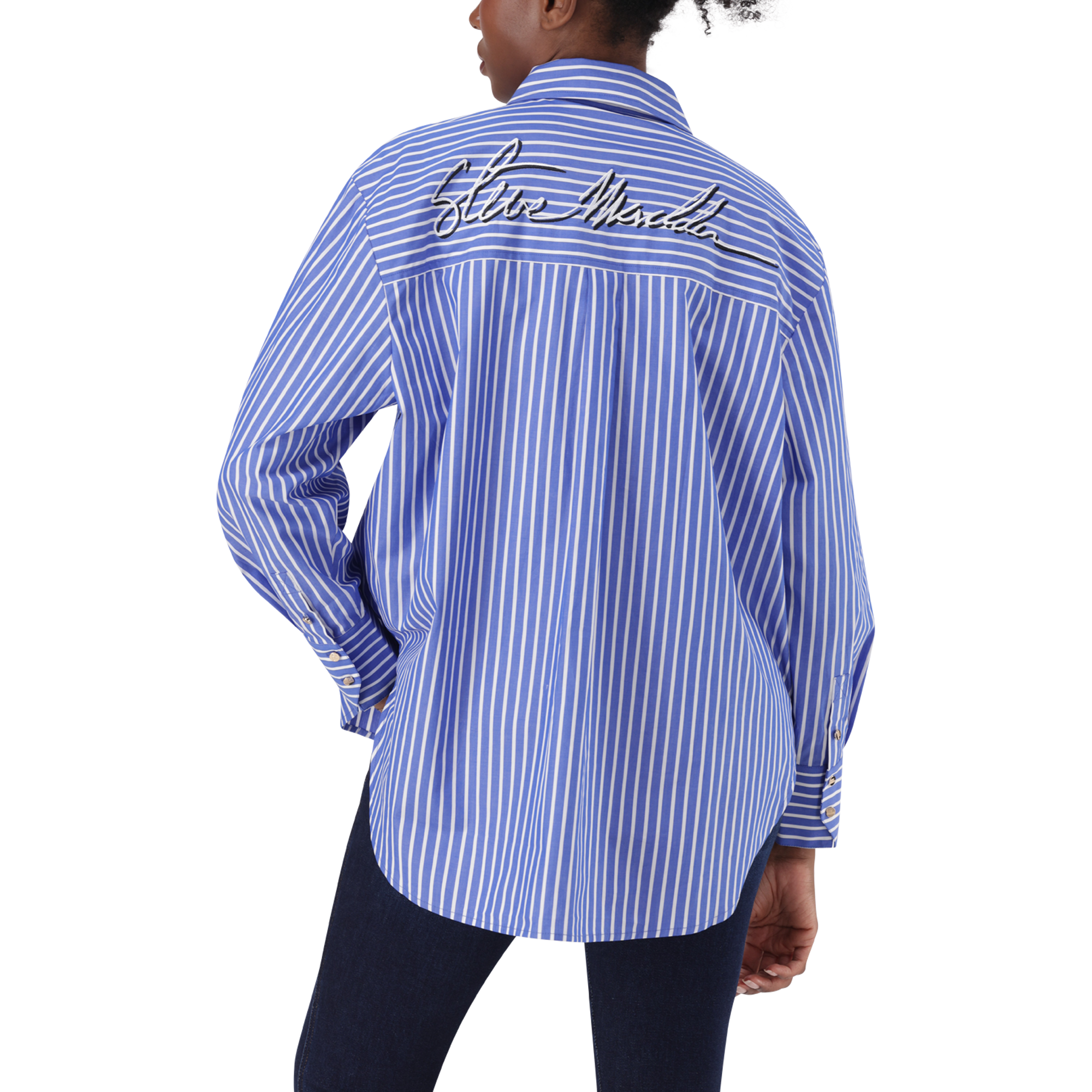 LYLA DARK BLUE OVERSIZED STRIPED SHIRT