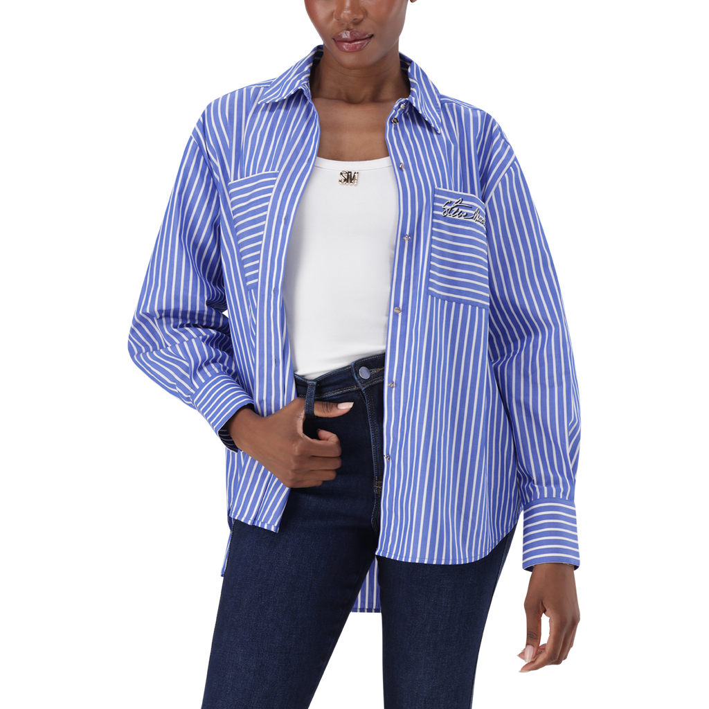 LYLA DARK BLUE OVERSIZED STRIPED SHIRT