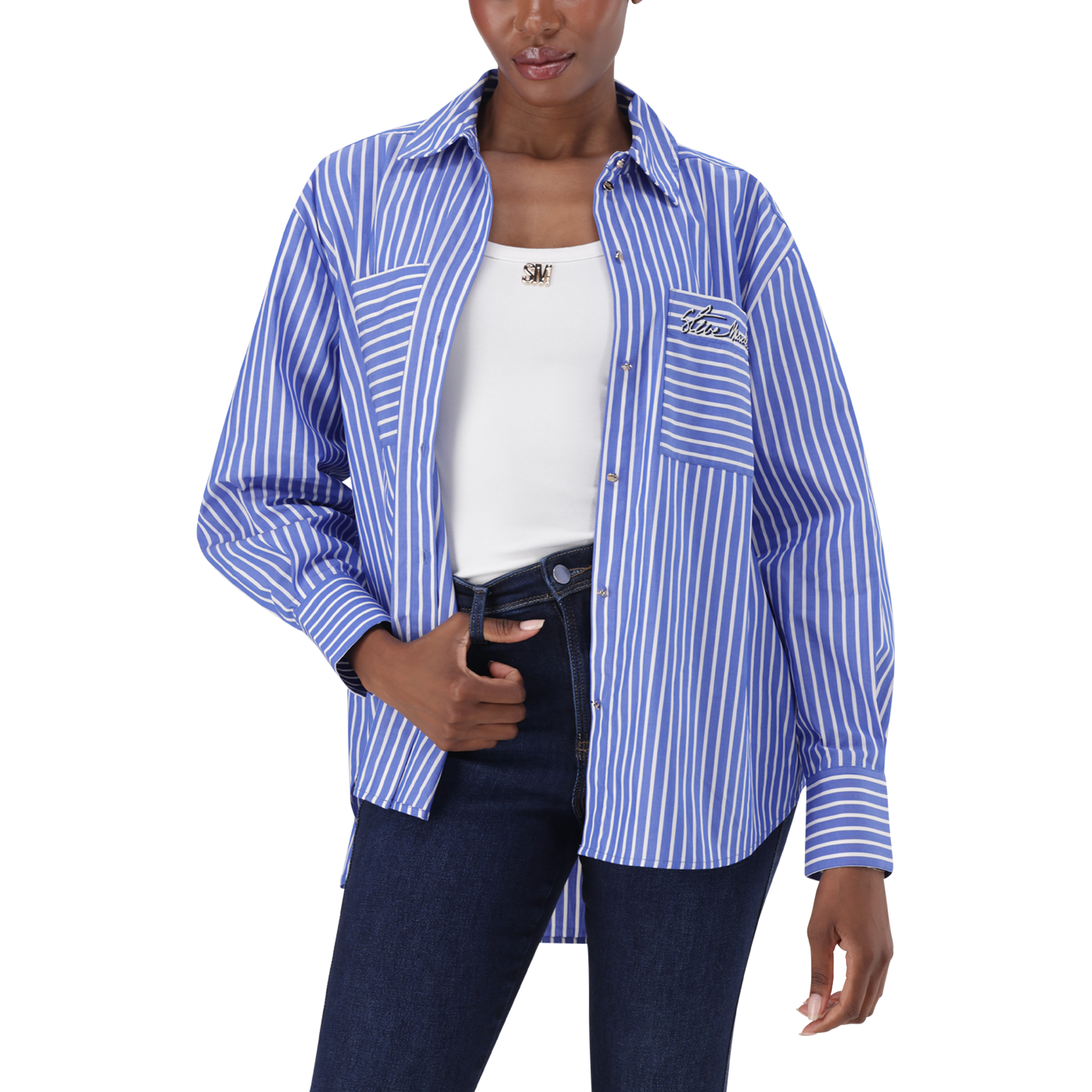 LYLA DARK BLUE OVERSIZED STRIPED SHIRT
