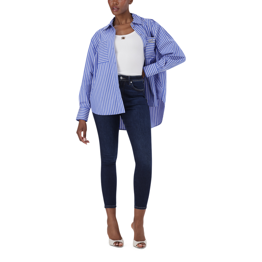 LYLA DARK BLUE OVERSIZED STRIPED SHIRT