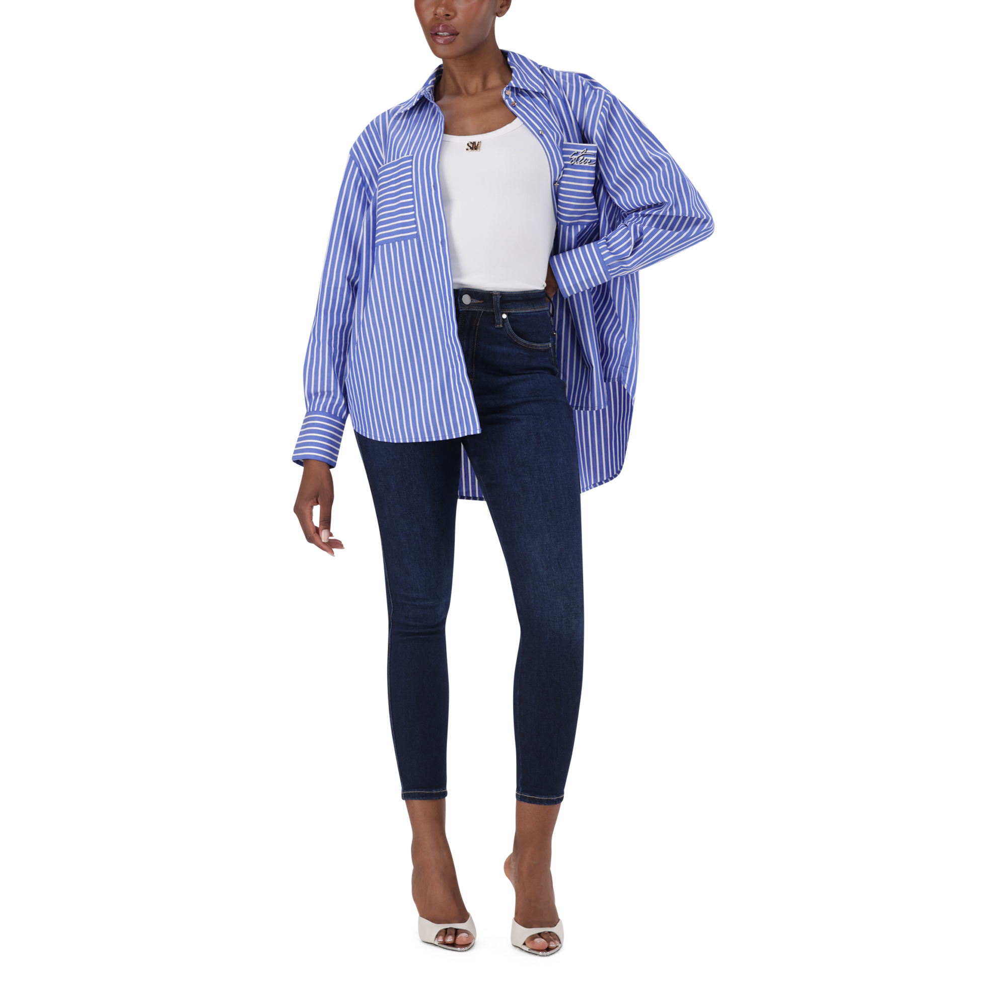 LYLA DARK BLUE OVERSIZED STRIPED SHIRT