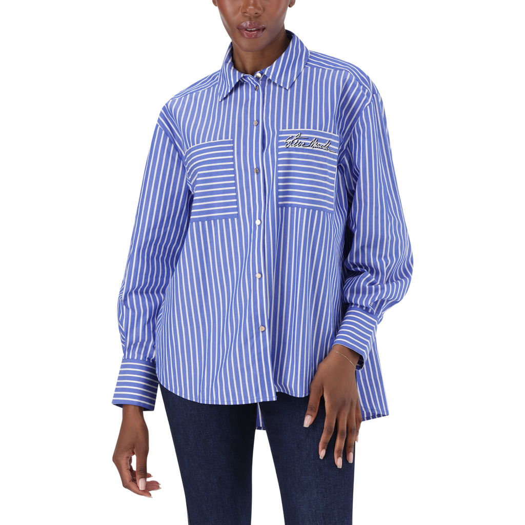 LYLA DARK BLUE OVERSIZED STRIPED SHIRT