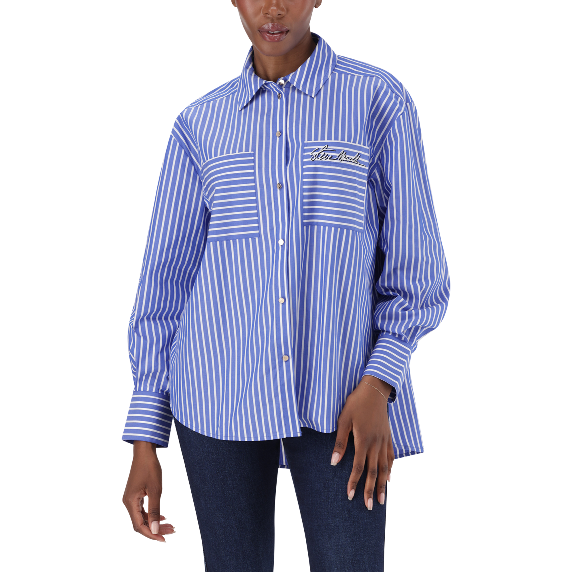LYLA DARK BLUE OVERSIZED STRIPED SHIRT