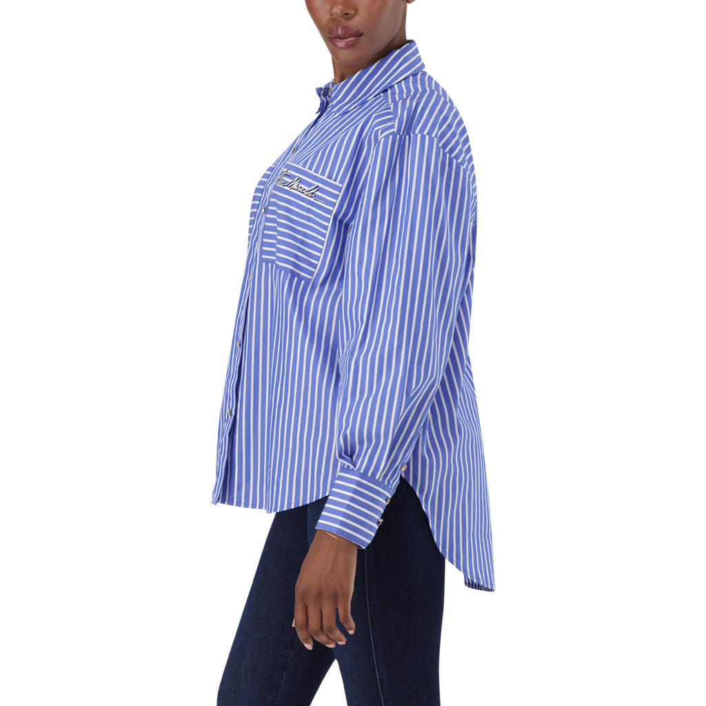 LYLA DARK BLUE OVERSIZED STRIPED SHIRT
