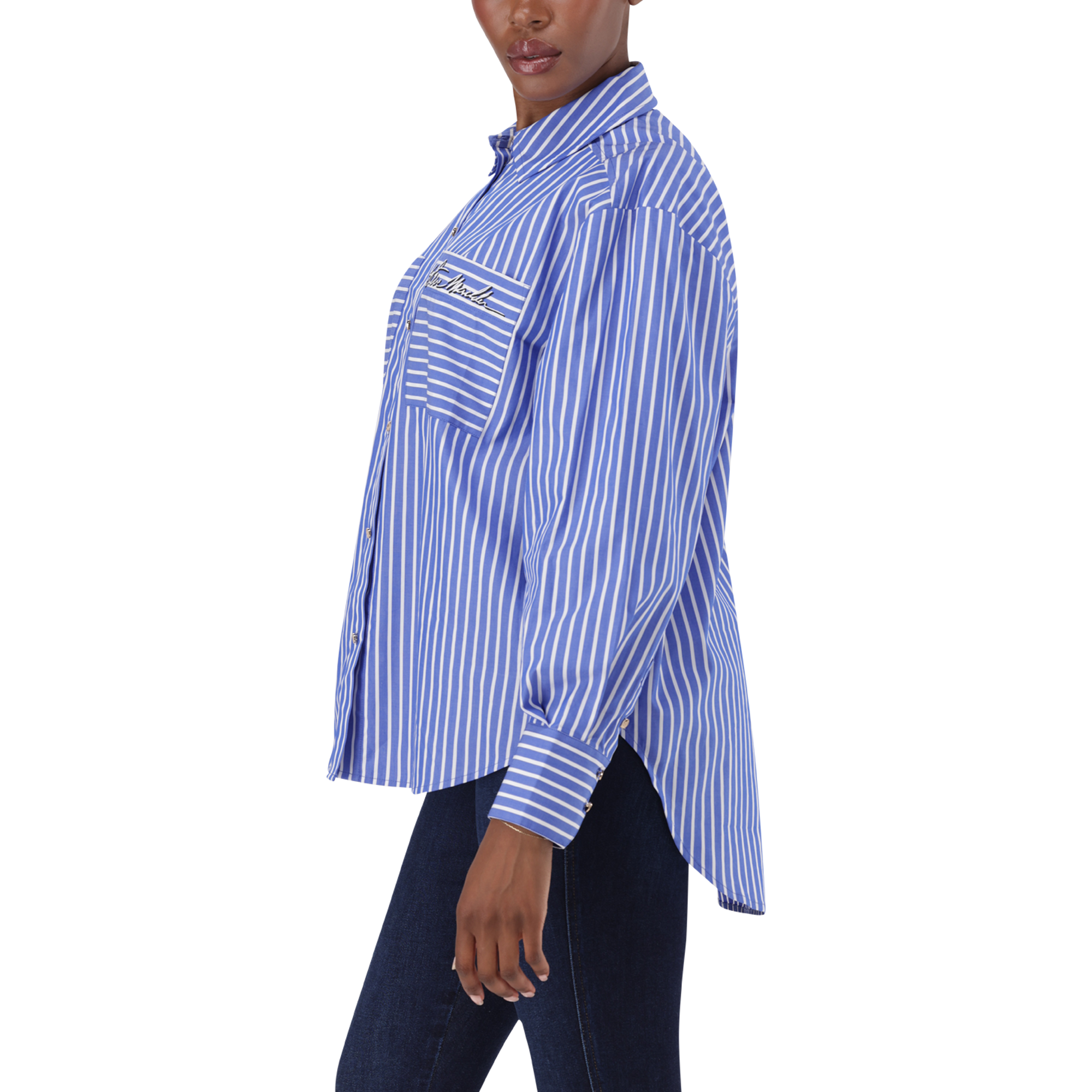 LYLA DARK BLUE OVERSIZED STRIPED SHIRT